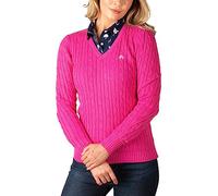 Rydale Ladies V Neck Cable Knit Jumper Womens Chunky Knitted Jumper Pullover Sweater (UK, Numeric, 12, Regular, Regular, Bonbon)
