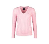 Rydale Ladies V Neck Cable Knit Jumper Womens Chunky Knitted Jumper Pullover Sweater (UK, Numeric, 16, Regular, Regular, Perfect Pink)