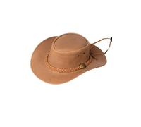 Rydale Mens Leather Australian Hat Outback Hat for Men Wide Brim Genuine Leather Plaited Band Aussie Bush Hats (UK, Alpha, L, Antique Tan)