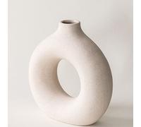 RyddeligHome Small White Donut Ceramic Mini Vase Ornaments, Pampas Grass Table Decoration Centrepiece, Living Room and Bedroom Accessories