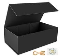 RYDDOY Black Gift Box, 9.5x6x3'' Gift boxes for Presents with Lids Magnetic Closure Rectangle Collapsible for Groomsman Proposal Box, Wedding, Christmas, Halloween, Birthday Gift Packging
