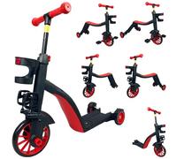 RYDR 6-in-1 Kids Scooter Tricycle Balance Bike - Adjustable Ride-On Toy for Ages 2-6, Converts to 2/3 Wheel Scooter, Trike, Pedal Bike, Adjustable Handle Height with Removable Pedals (Red)