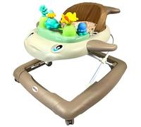 RYDR Folding Baby Walker with 5 Sensory Toys, Musical Sounds Nursery Rhymes, 3 Level Height Adjustment for Babies 6-12 Months Plus, Boys and Girls (Khaki/Beige)