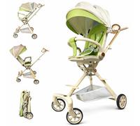 RYDR V3 Urban Lightweight Folding Baby Stroller Pushchair, Rotating Seat, 7kg Travel Buggy, 5 Point Harness, Adjustable Backrest, Compact Fold, Canopy & Storage Basket (Lime & Cream)