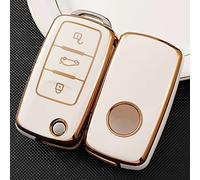 RYE for VW Volkswagen Cover, Soft TPU Case Full Protection for VW Jetta Beetle Tiguan Passat Golf MK6 Polo 3 Buttons Key Fob - White