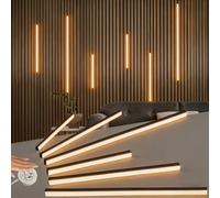 RYE LED Recessed Lighting Kit,6 Pack Self-Adhesive COB LED Light Bar, Warm White 3000K, with Touching Switch, for Wood Slat Wall Panels,Headboards,2 Pcs * (40+60+100cm),Black Channel