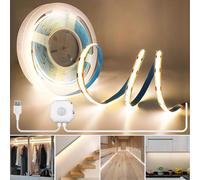 RYE Motion Sensor COB LED 5V USB Strip Light 2M 4000K Nature White,Stay on & Detection Lighting Modes,for DIY Lighting in Bedroom/Kitchen/Staircase/Corridor etc. Power Supply Excluded.
