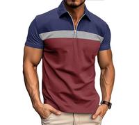 Ryehack Men's 1/4 Zip Polo Shirt Short Sleeve, Raglan & Contrast Design - Casual & Golf T-Shirt, Blue+Red, 3XL