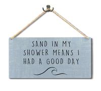 Ryeolo Beachy Room Decor Aesthetic, Sand in My Shower Means I Had a Good Day Wood Signs Wall Hanging, Summer Decorations for Home, Coastal Room Wall Decor, 11.8x5.9 Inch Wall Pediments