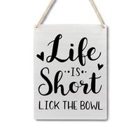 Ryeolo Life is Short Lick the Bowl Wooden Plaque Sign - Funny Kitchen Wall Decor Hanging - 8x10 Inch