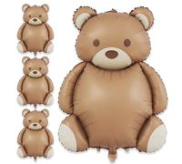 Ryetvok Bear Balloons 4 Pcs, 35.03x25.59 '' Matte Brown Helium Mylar Bear Foil Balloons, Bear Birthday Decorations for Kids Jungle Woodland Themed Party Baby Shower