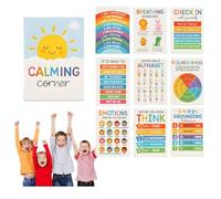 Ryfpdml 12PCS Calming Corner Classroom Posters, Feelings Wheel Chart Emotions Poster For Kids, Calm Down Corner Supplies for Preschool Home School Office Outdoor Indoor (A)