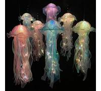 Ryfpdml 5 Pcs Jellyfish Light, Hanging Jellyfish Lamp LED Night Light, Creative Glowing Jellyfish Mermaid Jellyfish Lanterns, Jellyfish Garden Light for Ocean Theme Party Yard Garden Gift For All (J)