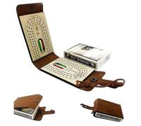 Ryfpdml Cribbage Board Game Set, Personalized Travel Cribbage Board Set with Faux Leather Case Classic Cribbage Game With Full Deck Of Cards And 6 Pegs For Game Night, Travel Gift For All (E)