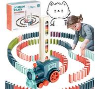 Ryfpdml Domino Train Toy Set with 180Pcs Domino Blocks, Automatic Domino Train Electric Train with Sound for 3 4 5 6 7 Years Old Boys Girls Mini 10 Rolls