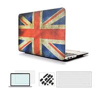 RYGOU 11 inch Macbook Air UK Flag Case, 4 in 1 Rubberized Cover with Keyboard Skin Screen Protector and Anti-dust Plug for Macbook Air 11.6" Model:1465 A1370