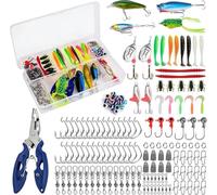 Ryhainmo 144PCS Fishing Lure Accessories with Tackle Box | Fishing Lures Mixed Set Including Hooks Jigs Spinners Worms Pliers Baits Kits Mixed Bass Freshwater Sea Fishing
