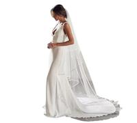 Ryhapm Wedding Veil Ribbon Edge 2 Tier Bridal Veils Wedding Cathedral Length Cover Front and Back Soft Italian Tulle Veil(Ivory,300cm)