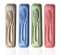 RYHHH 4 Sets Reusable Cutlery Set, 12 Pcs Plastic PP Flatware, Travel Cutlery Set with Case, Compact & Lightweight, Durable & Sustainable, for Travel, Work, School, Picnic, Camping, BBQ or Daily Use