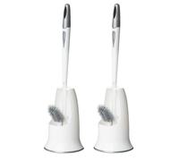 Ryhiac 2 Pack Toilet Brush with Holder for Bathroom, Double Brush Head with Bottom Edge, Home Cleaning Brush Set with Long Handle (Pack of 2 Grey Brushes