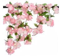 RYHMHA 2 Pack Artificial Cherry Blossom Garland Hanging Vine Fake Flowers Silk Garland 240cm in Length for Home Wedding Party Decoration (Light Pink)