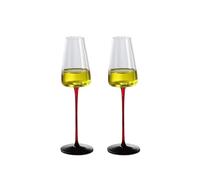 RYHMHA Champagne Glasses (8.6oz), Long red stem, Black Base, Elegant Body, Crystal Wine Glasses Set of 2, Hand-Blown, Perfect for Champagne and Wine Lovers (Red Shank Champagne Flute)