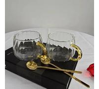 RYHMHA Coffee Mugs Set (2 Mugs+2 Spoons), 350ml,Drinking Glasses with Handle, Clear Glass Cups for Hot or Cold Drinks Like Cappuccino, Latte, Cocoa and Tea (Clear)