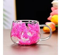 RYHMHA Double Glass Coffee Mug, Dried Flowers Double Insulated Mug, Set of 2 with Spoon, for Hot and Cold Drinks, Cappuccinos, Lattes, Juices (Pink)