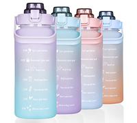 RYI Large Half Gallon 64 OZ Motivational Water Bottle with Straw Time Marker BPA Free for Sport and Fitness Purple Green
