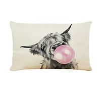 RYKEEN Highland Cow Throw Pillow Cover，12 X 20 Inch Highland Blowing Bubble Gum Cow Decorative Linen Cushion Cover Home Decoration for Couch Sofa Bed