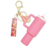 Rykitop Mini Tumbler Keychain,Cute Cup Keychain with Initial letter For Stanley Cup Backpack Chapstick Holder Women Girl, I-pink, Large