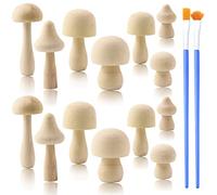 RYKOMO19 Pieces Unfinished Wooden Mushroom Set Natural Unfinished Mushrooms Wood Toys Unpainted Wooden Figures Mini Wooden Mushrooms for DIY Craft Art Projects, Peg Game, Decoration,Painting