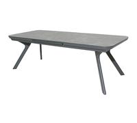 rykon outdoor extending glass dining table in grey ceramic effect