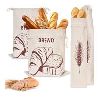 Rylae 4 Pcs Linen Bread Bags with Drawstring, Reusable Storage Bags for Toast, Baguette Fruit Vegetables, Washable Cloth Bread Bag for Sourdough, 15 x 65cm and 30 x 40cm