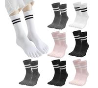 Rylae Womens Toe Socks Cotton Five Finger Running Socks Mini Crew Cotton Sport Socks, Ladies Five Finger Toe Separator Socks, Breathable Casual Socks with Toes 8 Pairs,UK size 4-7