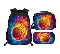 Rylane Basketball Backpack Kids Sports Bookbag 16inch Schoolbag With Lunch Box Bag And Pencil Case Set For Boys Girls