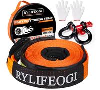 RYLIFEOGI Tow Rope 10 Ton, 22,000Lbs 5mx5cm Heavy Duty Recovery Towing Strap with 2 Shackles 2 Gloves for Off-Road, Emergency (Orange)