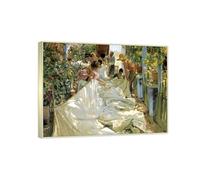 RYLJCZ Famous Paintings Reproduction- Mending the Sail By Joaquín Sorolla - Impressionist Painter Canvas Print - Living Room Decor Art Pictures 30x40cm(11.8x15.7in) Champagne Frames