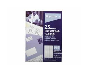 Ryman Address Labels P65 Universal 21x38mm 65 per Sheet 25 Sheets
