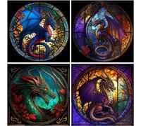 RYMILIE Diamond Painting Kits for Adults - 4 Pack Dragon DIY 5D Diamond Art Kits Full Drill Diamond Dots Paintings with Diamonds Gem Art and Crafts Ho