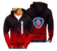 RYNDEX Mens Zip Up Hoodie Sc.an.ia, Hooded Tracksuit Sweatshirt with Pockets, Durable Print Coat, for Winter Outdoor Training, Winter(Red,M)