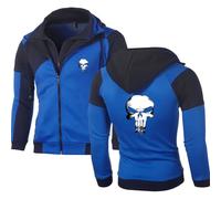 RYNDEX Men's Zipped Hoodie Pun.ish-er, Breathable Hooded Sweat Jacket, Durable Print Coat, for Sports and Fitness, Winter(Blue,XL)