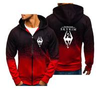 RYNDEX Zip Up Hoodies for Men Skyr-im, Hooded Tracksuit Sweatshirt with Pockets, Stylish Mens Tracksuit Tops, for Sports and Fitness, Winter(Red,XXL)