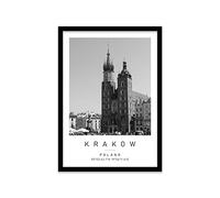 Rynek glowny Travel Print Krakow Wall art Black and white Poster A2 Print in Black frame 45 X 63cm (17.7x24.8inch)