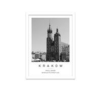 Rynek glowny Travel Print Krakow Wall art Black and white Poster A3 Print in White frame 33.5 X 45.5cm (13.2x18inch)