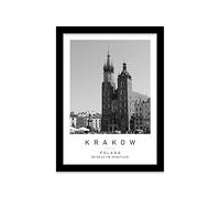 Rynek glowny Travel Print Krakow Wall art Black and white Poster A4 Print in Black frame 24.5 X 33cm (9.6x13inch)
