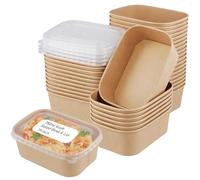 rynli 100pcs Kraft Paper Food Containers with Lids, 750ml Rectangular Takeaway Boxes, Reusable Meal Prep Containers for Food Storage, Takeout, Leftovers,For Catering, Parties, Home and Restaurant
