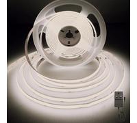 rynli 12v COB LED Strip Light 5M, 4000K Natural White with 480LEDs Full LED Strip Light KIT, LED Tape Light with UKCA Power Supply, DIY Home Decoration, Kitchen and Under Cabinet