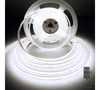 rynli 12v COB LED Strip Light 5M, 6000K Cool White with 480LEDs Full LED Strip Light KIT, LED Tape Light with UKCA Power Supply, DIY Home Decoration, Kitchen and Under Cabinet