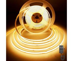 rynli 4M COB LED Strip Light Cool White 3000K with 12V 380 LEDs KIT, Tape Light with UKCA Power Supply, Home Decoration, Kitchen and Under Cabinet [Energy Class A]
